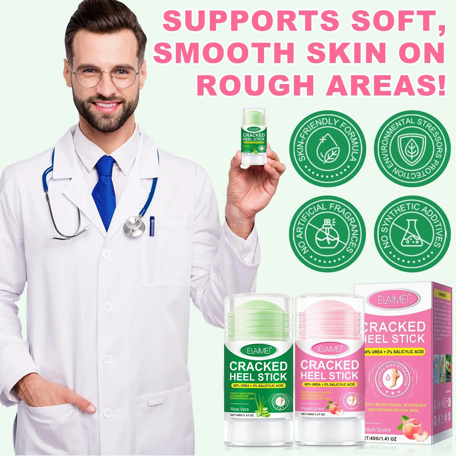 Карандаш для ухода за ногами с мочевиной 60% и салициловой кислотой 2% Интенсивное восстановление Алоэ вера или Персик 2 шт., фото №6 Карандаш для ухода за ногами с мочевиной 60% и салициловой кислотой 2% Интенсивное восстановление Алоэ вера или Персик 2 шт., фото №6