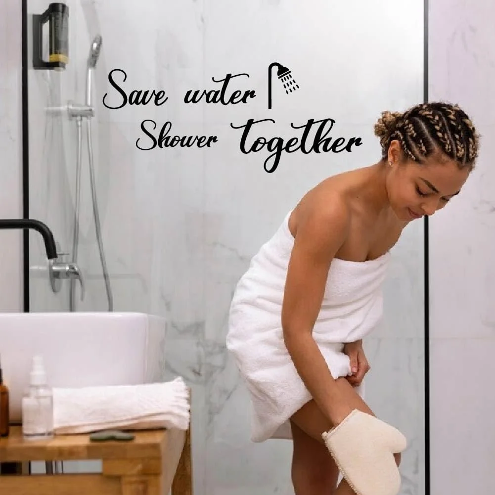 Настінна наклейка SUPERDANT The Shower Save Water Shower Together Вінілова Чорна для ванної кімнати, фото №5
