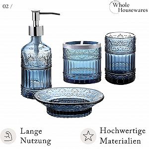 Набір для ванної кімнати WHOLE HOUSEWARES 4 шт. Диспенсер для мила, піднос, склянка, тримач для зубних щіток Мозаїчне скло (синій) synthetic.ua - Фото 1