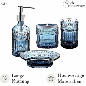 Набор для ванной комнаты WHOLE HOUSEWARES 4 шт. Диспенсер для мыла, поднос, стакан, держатель для зубных щеток Мозаичное стекло (синий) synthetic.ua - Фото 1