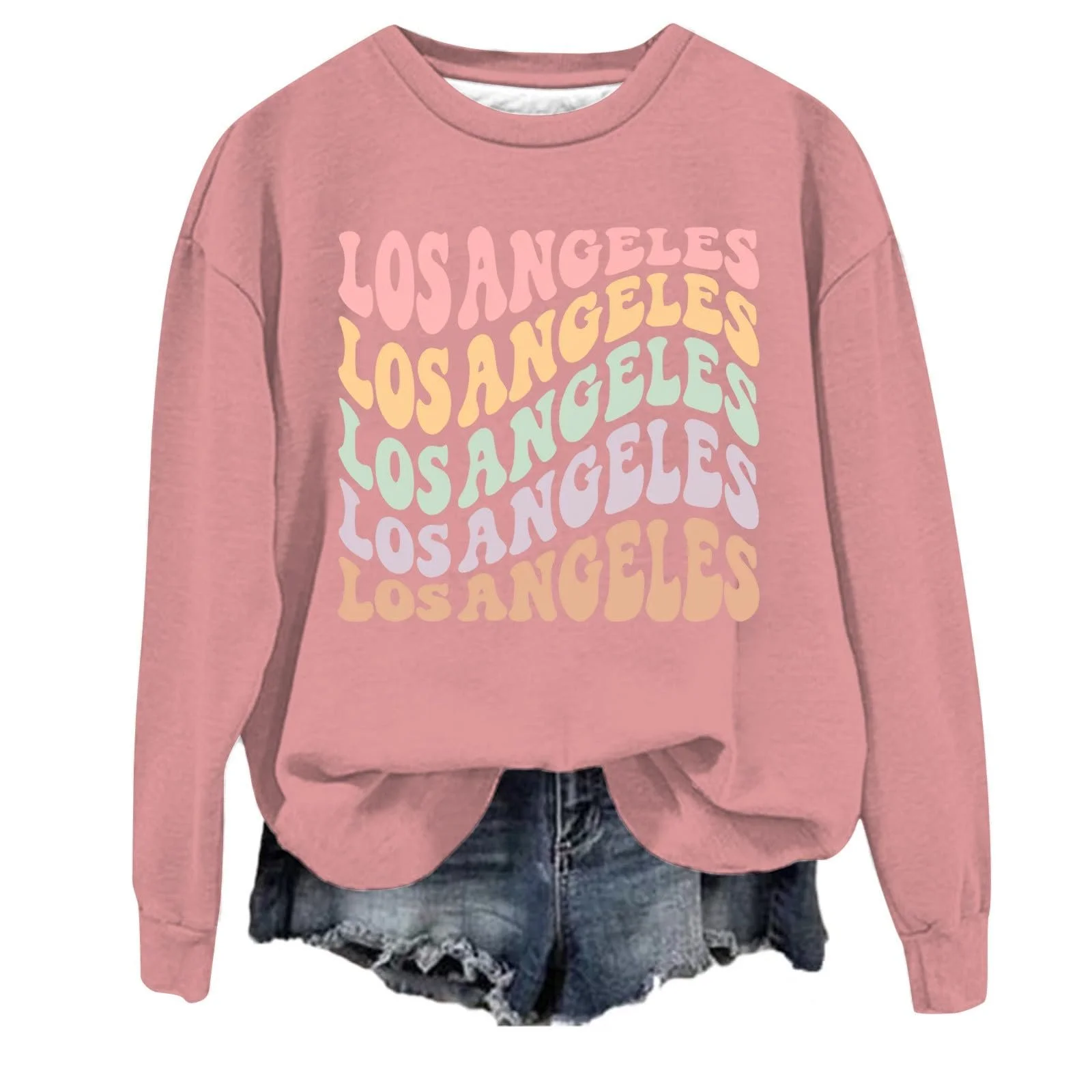 Женский свитшот Los Angeles California с буквенным принтом, графика, круглый вырез горловины, худи в стиле колледжа, повседневный, со спущенными плечами, милый эстетичный, с буквенным принтом, крутой осенний готический Y2K, фото №1