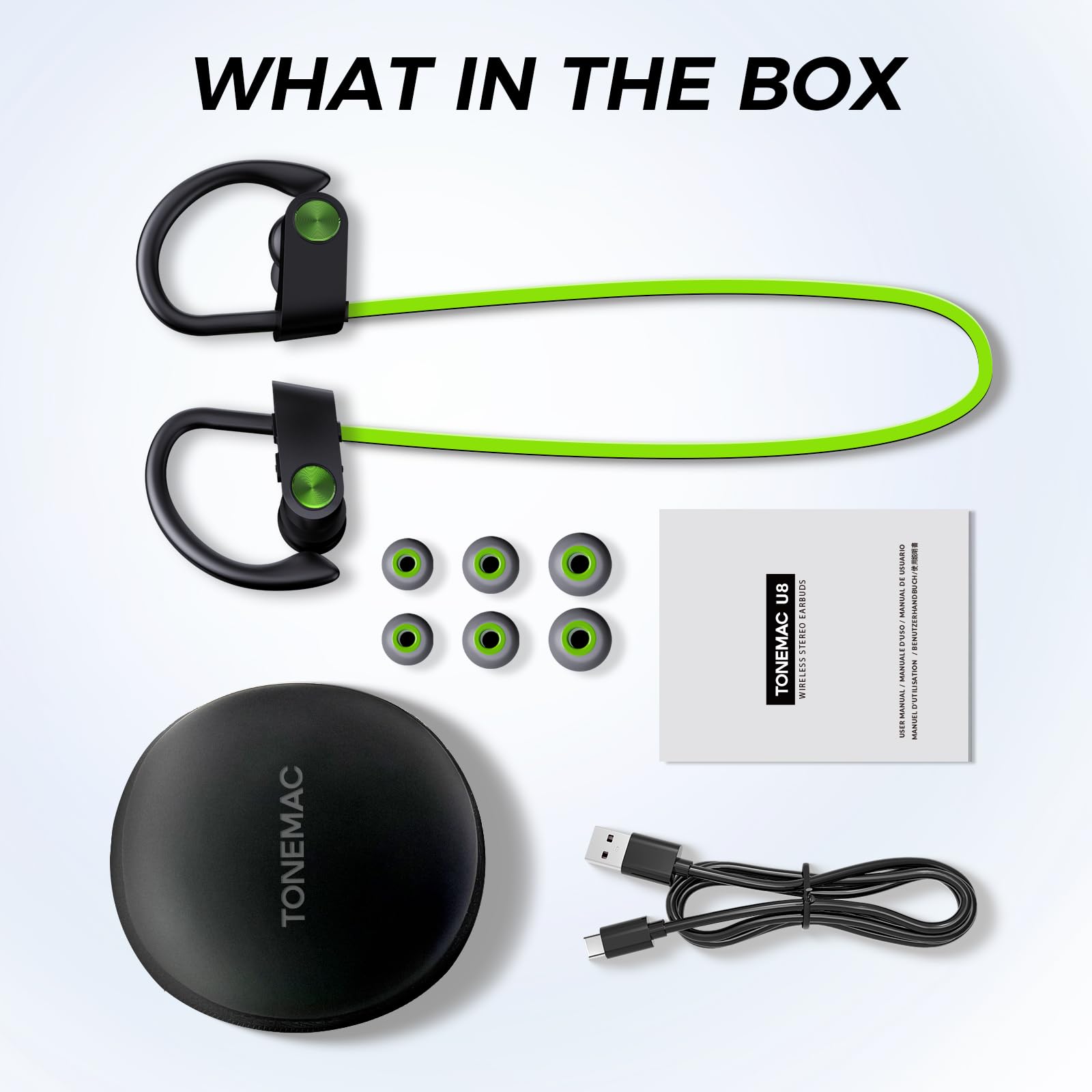 Наушники TONEMAC U8 Bluetooth Спортивные Вкладыши IPX7 15 часов Зелёный, фото №7