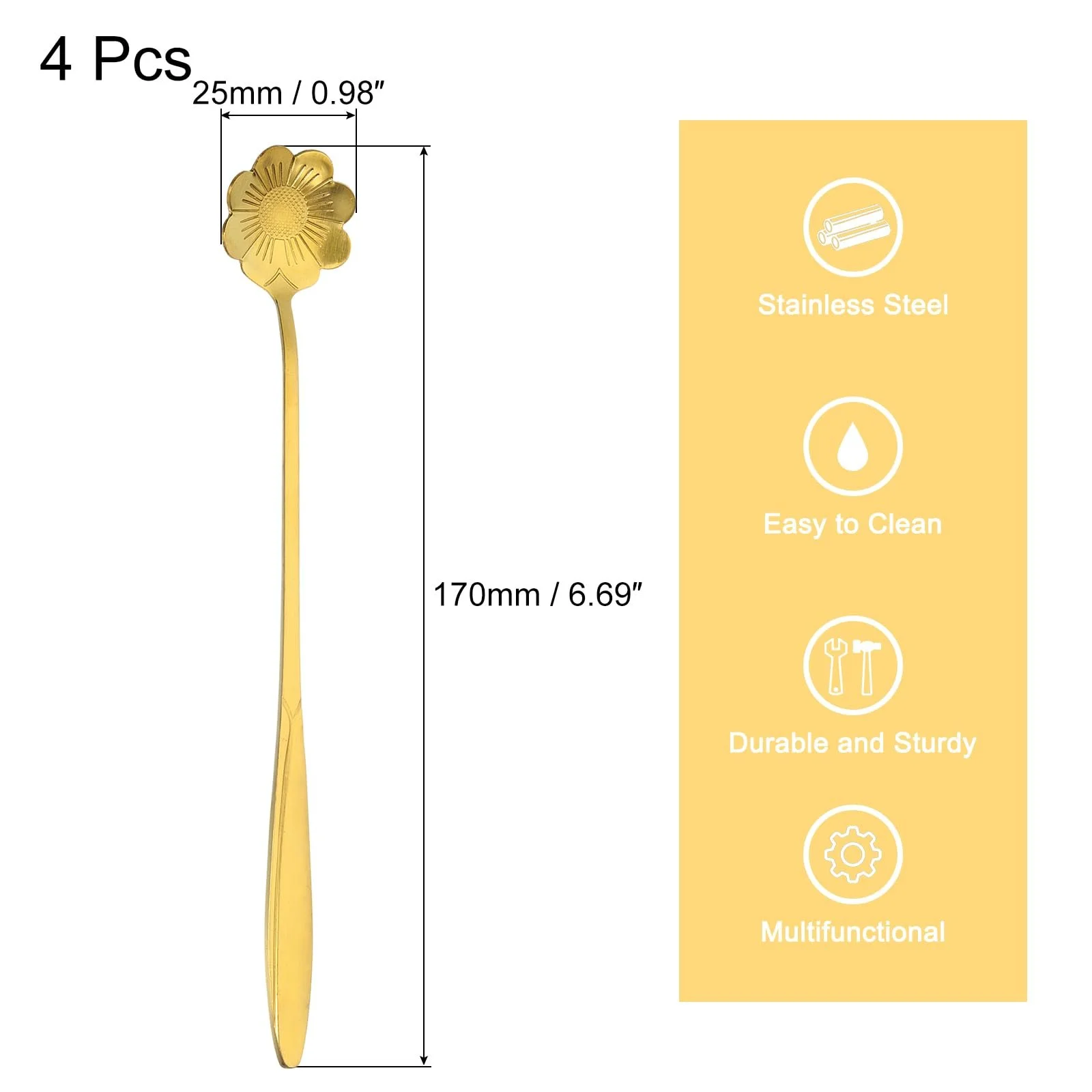 Набір з 4 квіткових ложок з нержавіючої сталі 17,78 см, фото №2