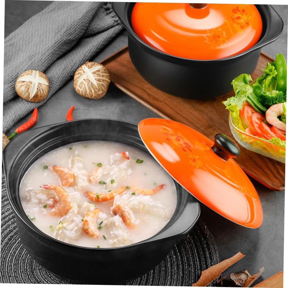 Набор кастрюль керамических 2 шт с крышкой термостойкие антипригарные для супов и тушения, фото №6