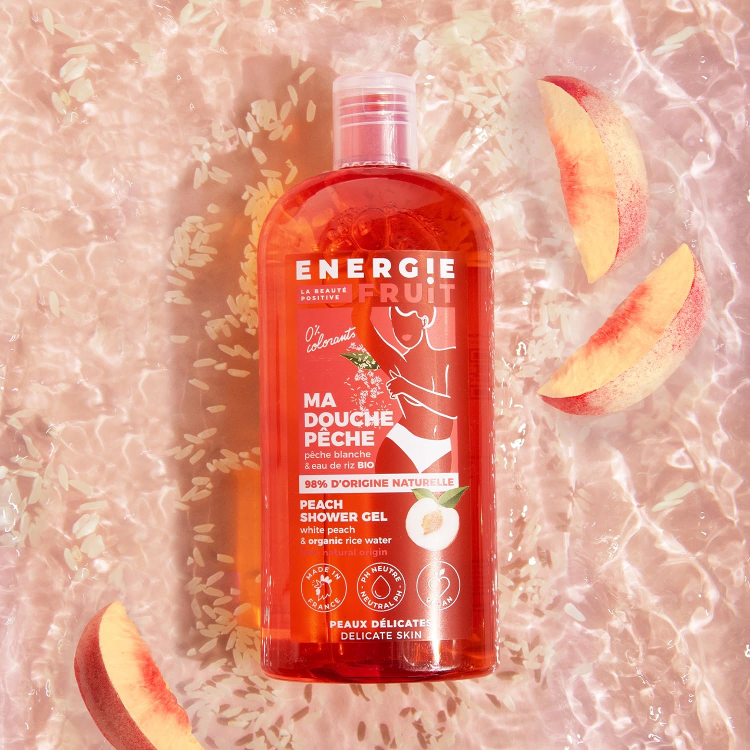 Гель для душа ENERGIE FRUIT Персик и рисовая вода pH-нейтральный Веганский 500 мл, фото №4