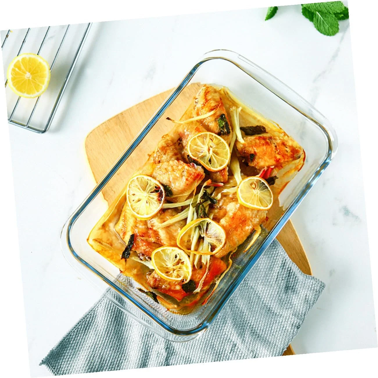 Форма для запекания TOYANDONA стеклянная прямоугольная термостойкая с двойными ручками, фото №8