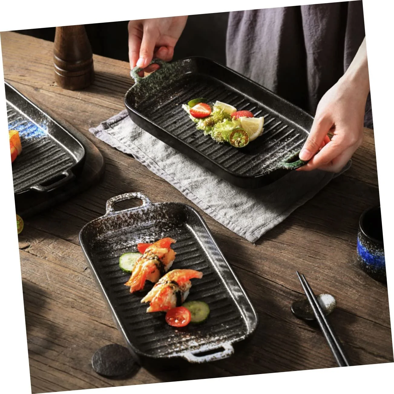 Форма для запікання керамічна термостійка з подвійними ручками Зелений, фото №6