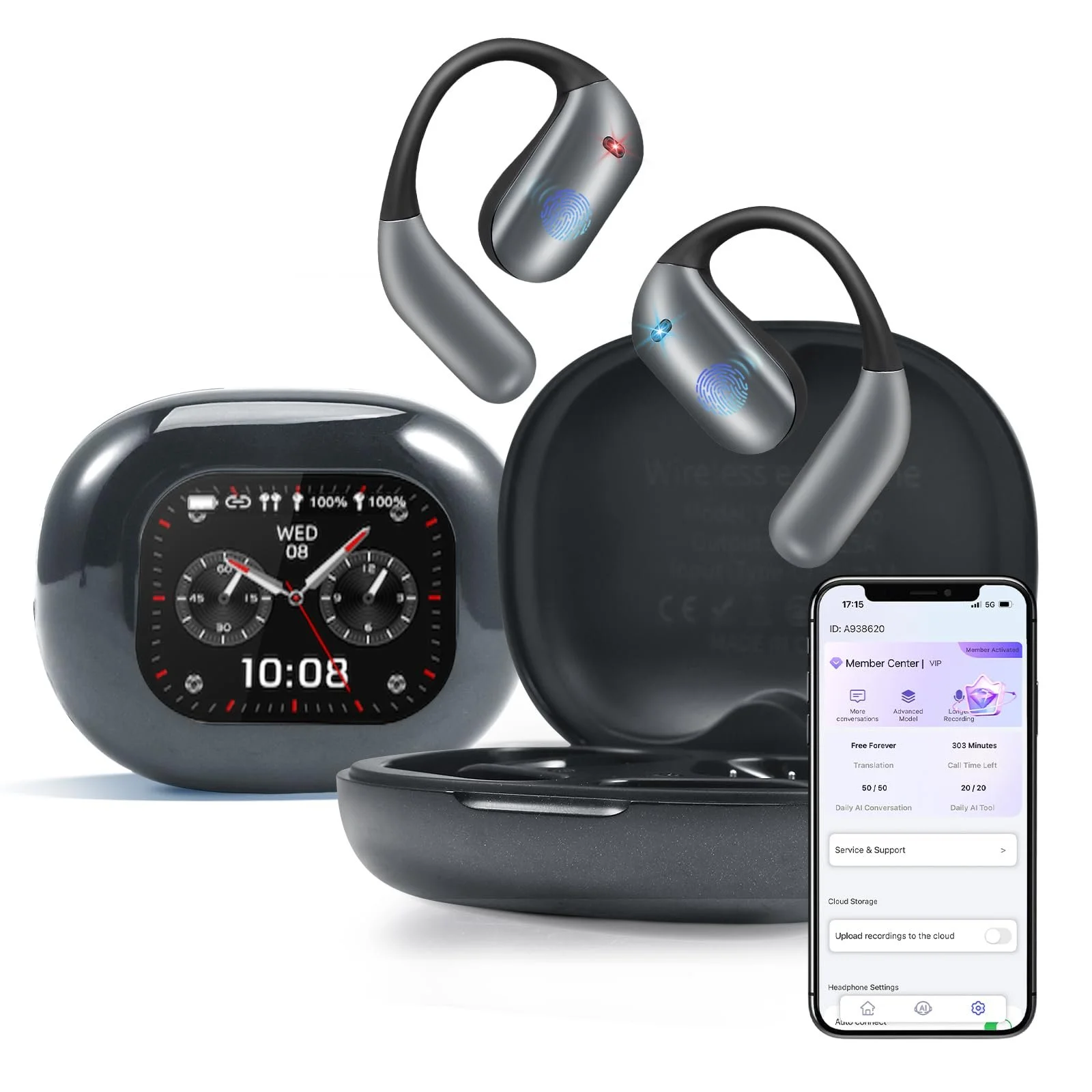 Навушники AI Перекладач з сенсорним LCD, 150+ мов, Bluetooth 5.4, реального часу, фото №1