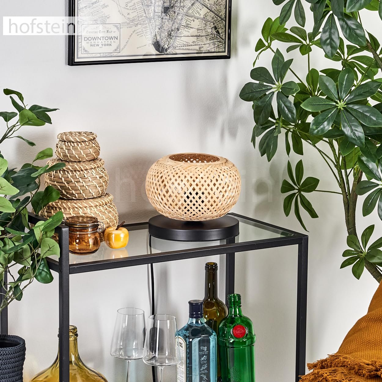 Настільна лампа Bauro Modern Boho Метал/Бамбук Ø 20 см Решітчастий дизайн Перемикач на кабелі 1 x E27 Без лампи Чорний/Натуральний, фото №3