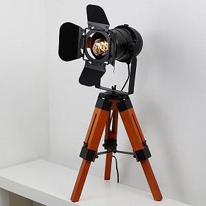 Настільна лампа Alpinaluz Vintage Industrial E27 дерев'яний штатив чорний прожектор - Фото 1