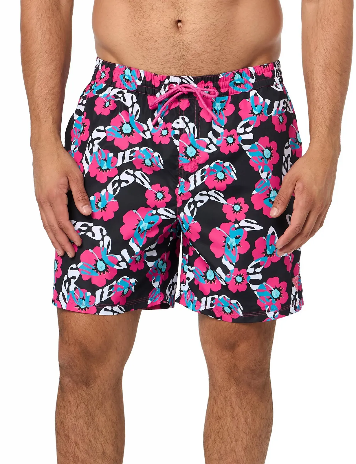 Плавки GUESS Eco Flower Swim Trunk Чорний з логотипом "Чорний гібіскус", M, фото №1