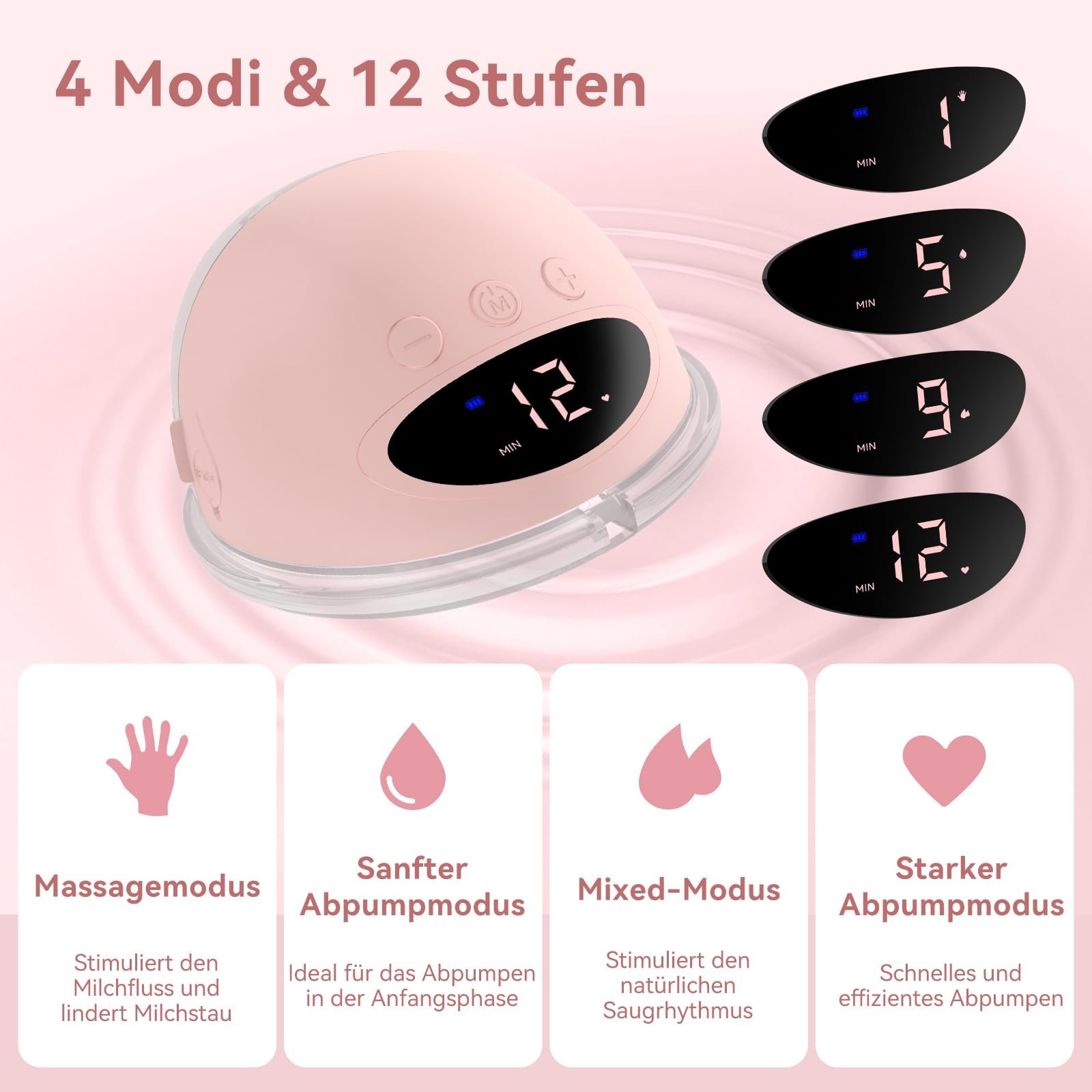 Молокоотсос электрический MUTOUHE Портативный Handsfree 4 режима и 12 уровней Low Noise Level с фланцем 19/21/24 мм, фото №3 Молокоотсос электрический MUTOUHE Портативный Handsfree 4 режима и 12 уровней Low Noise Level с фланцем 19/21/24 мм, фото №3