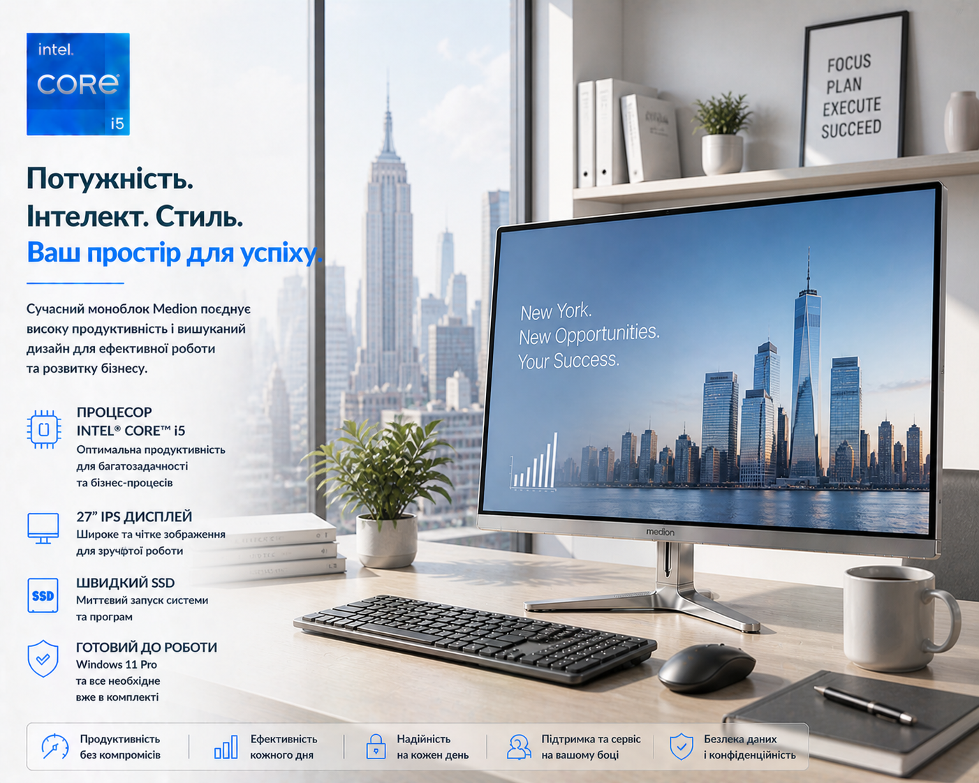 Моноблок 27" Medion (Lenovo Group) Akoya E27403 | Intel Core i5-1035G1 | IPS (1920x1080) FullHD | RAM 8 ГБ | SSD 256 ГБ | Intel UHD Graphics | Wi-Fi 5 | Bluetooth 5.0 | Тонкий корпус | Win11 (5199), фото №1