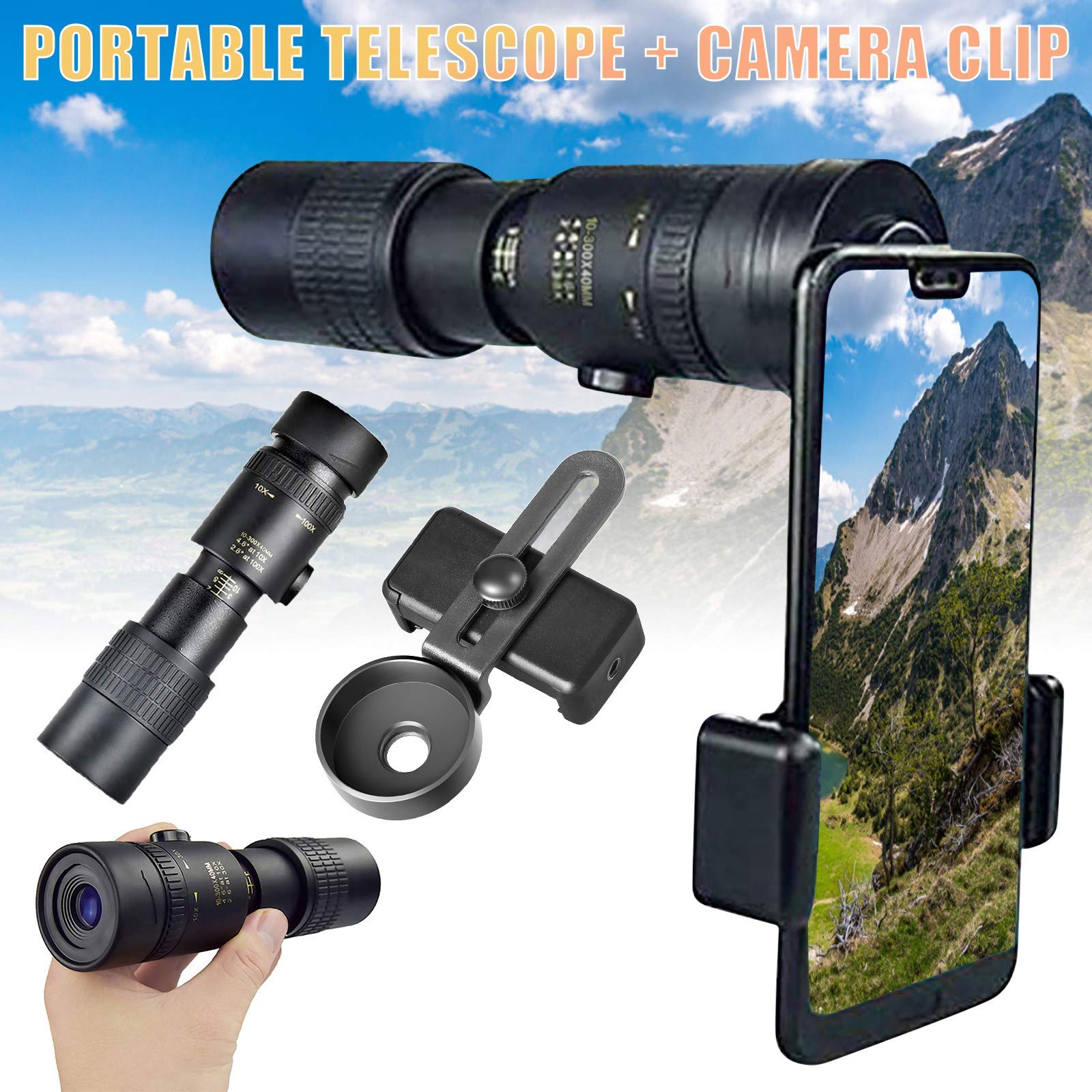 Монокуляр Super Telephoto Zoom 4K 10-300 x 40 мм Портативний з адаптером для смартфона та штативом, фото №3