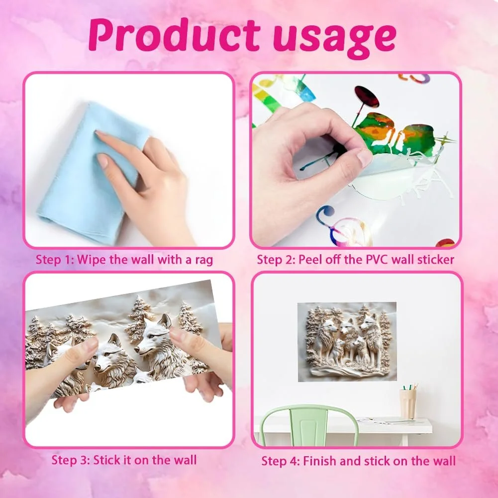 Наклейка на стіну SUPERDANT 3D Сім'я вовків у горах Вінілова 80 x 30 см, фото №6