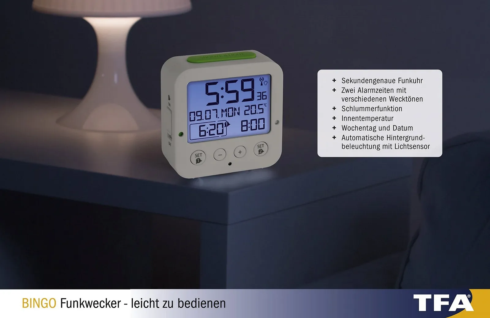 Радіогодинник-будильник TFA Dostmann Bingo 60.2528.01, фото №7