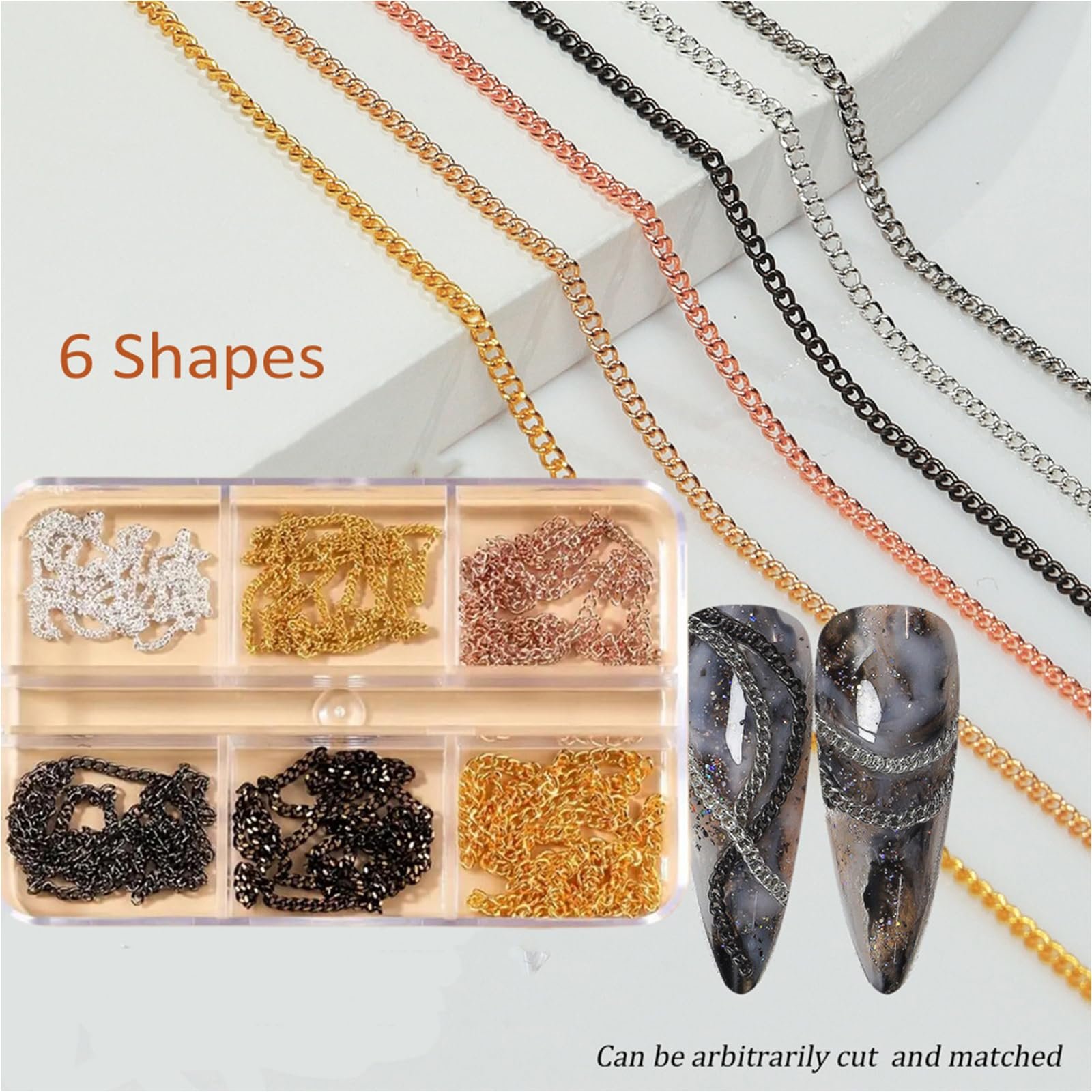 Цепочки для ногтей Bold Rock с классическими металлическими подвесками, готические акценты для ногтей для индивидуального дизайна, бунтарский микс для украшения ногтей, фото №8