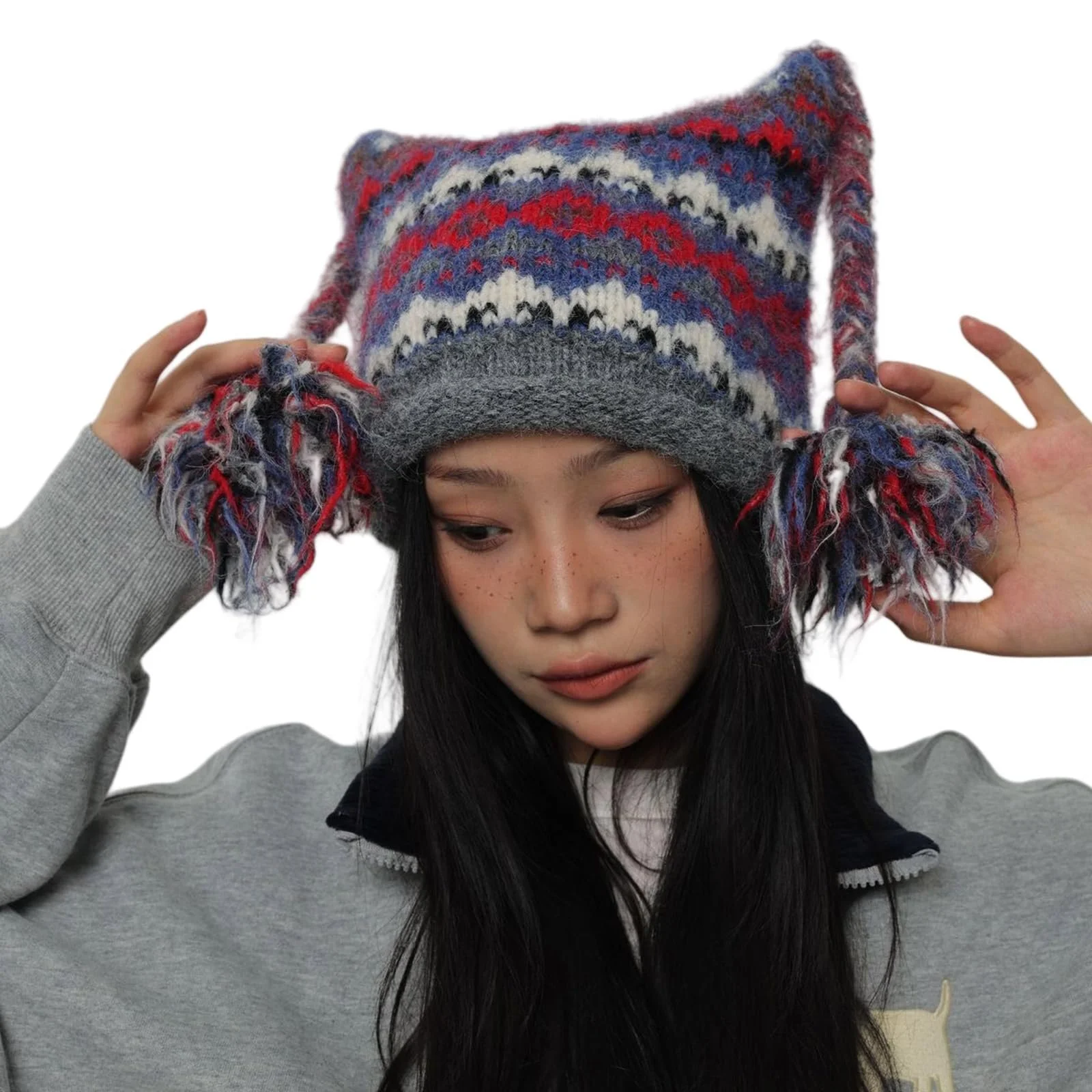 Шапка з котячими вушками MHADBKH В'язана Тепла Зимова, фото №1 Шапка з котячими вушками MHADBKH В'язана Тепла Зимова, фото №1