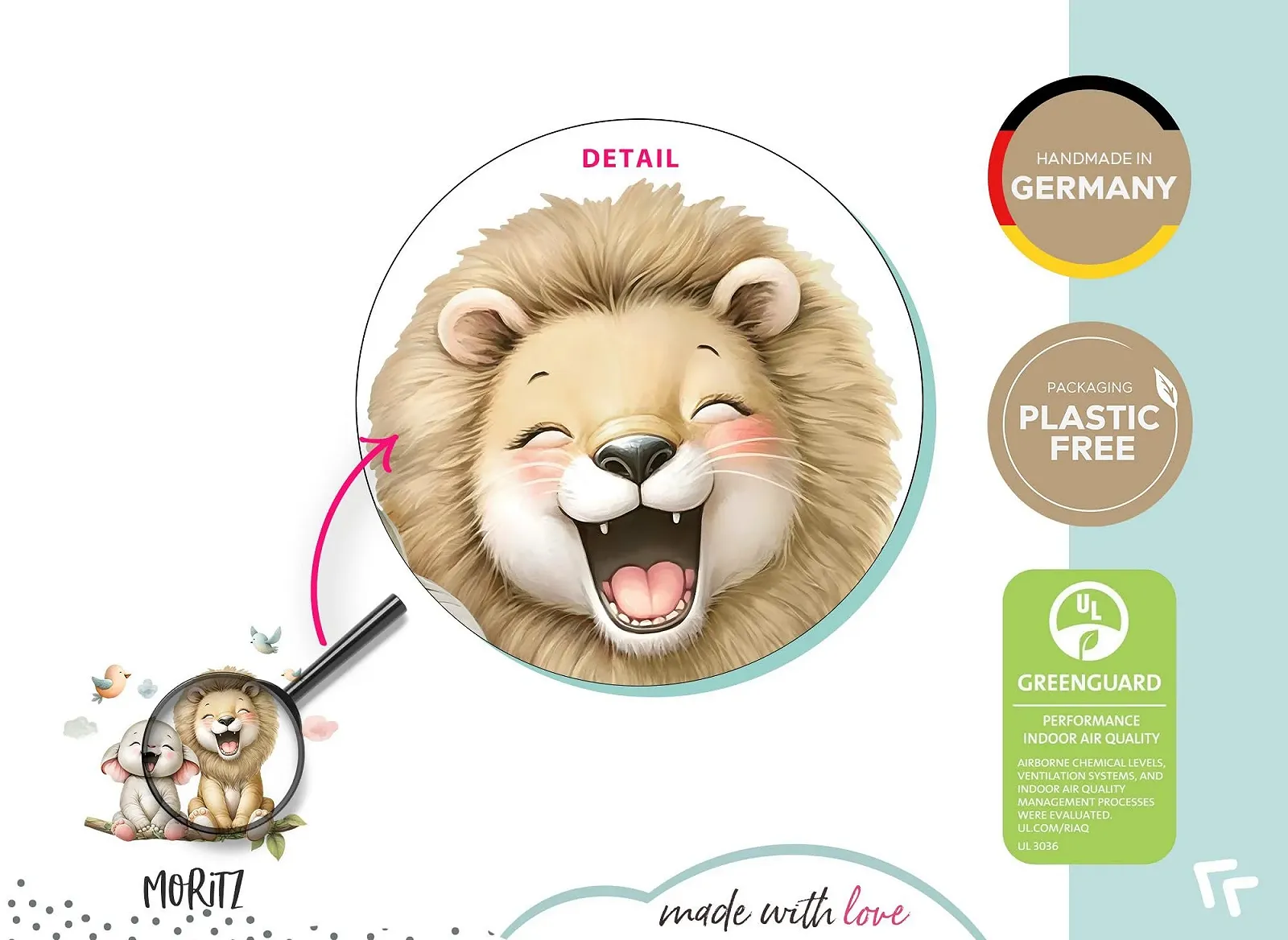 Наклейка на дверь Little Deco DL5062 Lion & Elephant с именем 36 x 28 см, фото №5