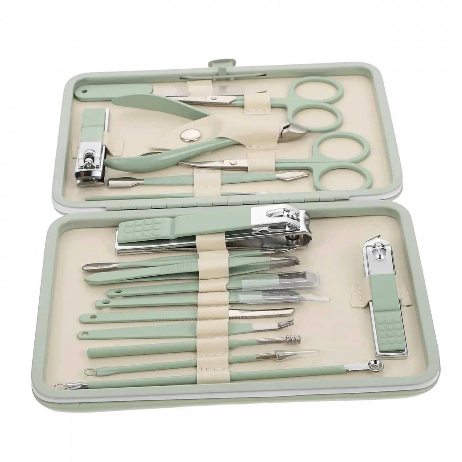 Набор маникюрный CALLARON 18 предметов, из нержавеющей стали, зеленый, фото №1