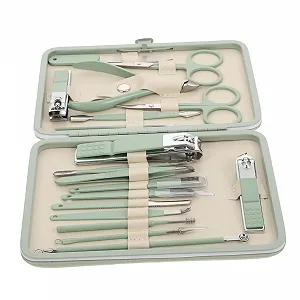 Набір манікюрний CALLARON 18 предметів, з нержавіючої сталі, зелений - Фото 1