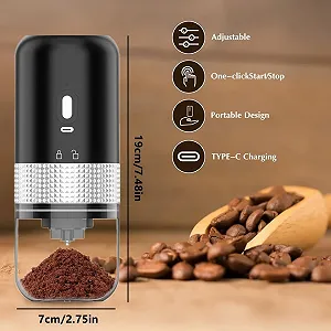 Електрична кавомолка, портативна, регульовані налаштування помелу, керамічна, маленька, перезаряджувана міні-кавомолка для зерен, горіхів, злаків, 25 г, чорна synthetic.ua - Фото 1