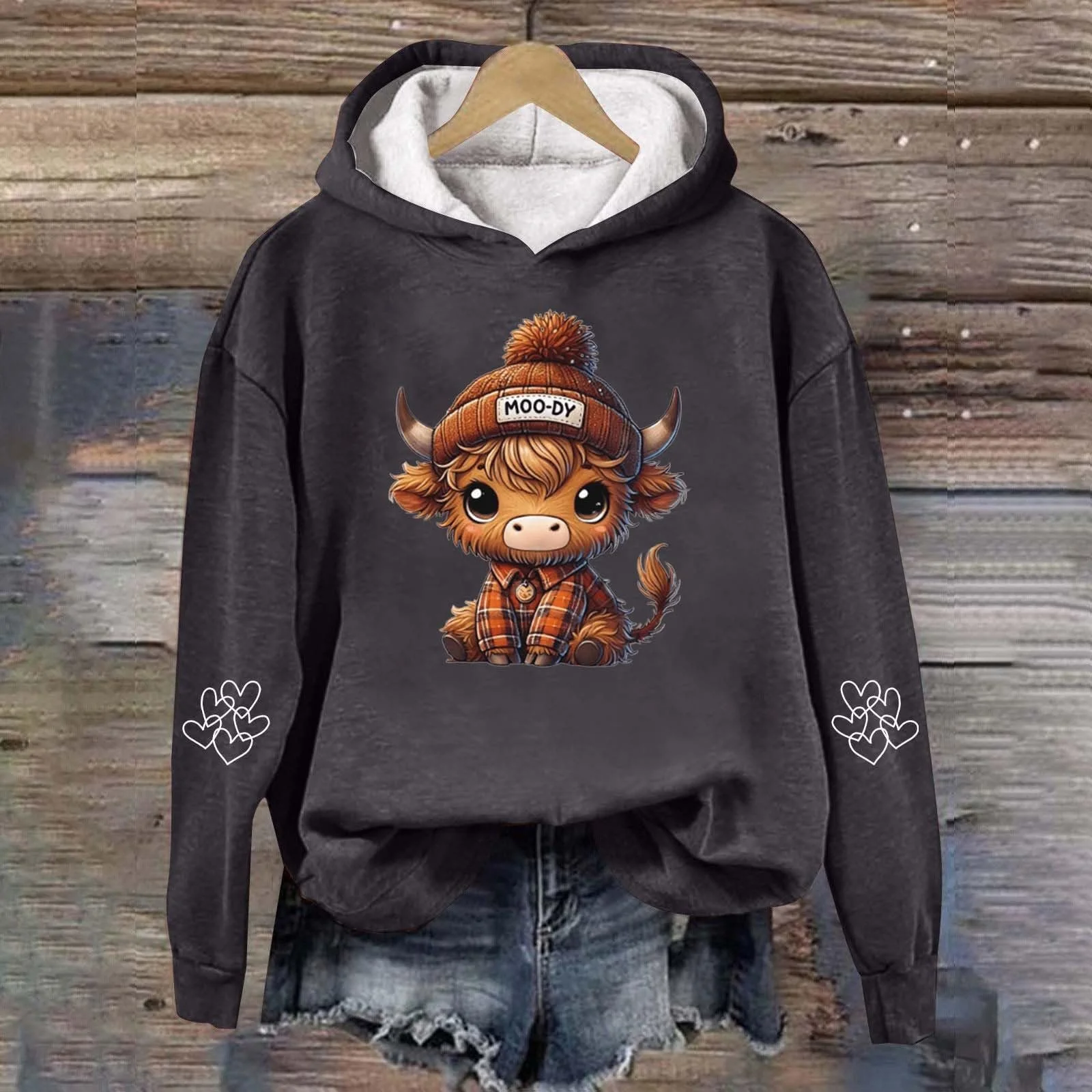 Женский свитшот 2025 Kuh с коровьим принтом, западный кантри-вестерн свитшот с длинными рукавами на молнии с капюшоном, фото №2 Женский свитшот 2025 Kuh с коровьим принтом, западный кантри-вестерн свитшот с длинными рукавами на молнии с капюшоном, фото №2