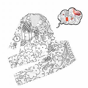 Піжама для розмальовування дитяча, зимовий домашній костюм, комплект з двох предметів, біла, з мультяшним принтом synthetic.ua - Фото 1