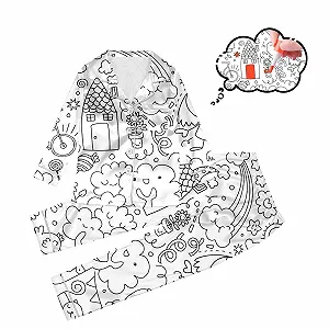 Піжама для розмальовування дитяча, зимовий домашній костюм, комплект з двох предметів, біла, з мультяшним принтом synthetic.ua - Фото 1