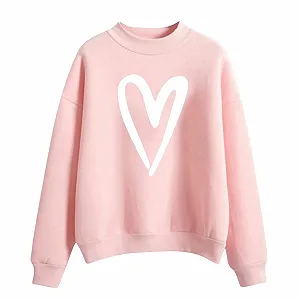 Пуловер Love Heart Женский День Святого Валентина Розовый Длинный Рукав Love Heart Круглый вырез Длинные Рукава Тонкие свитшоты Тонкий Топ Kawaii Принт Сердце Свитшоты Осенние Клубные Топы - Фото 1