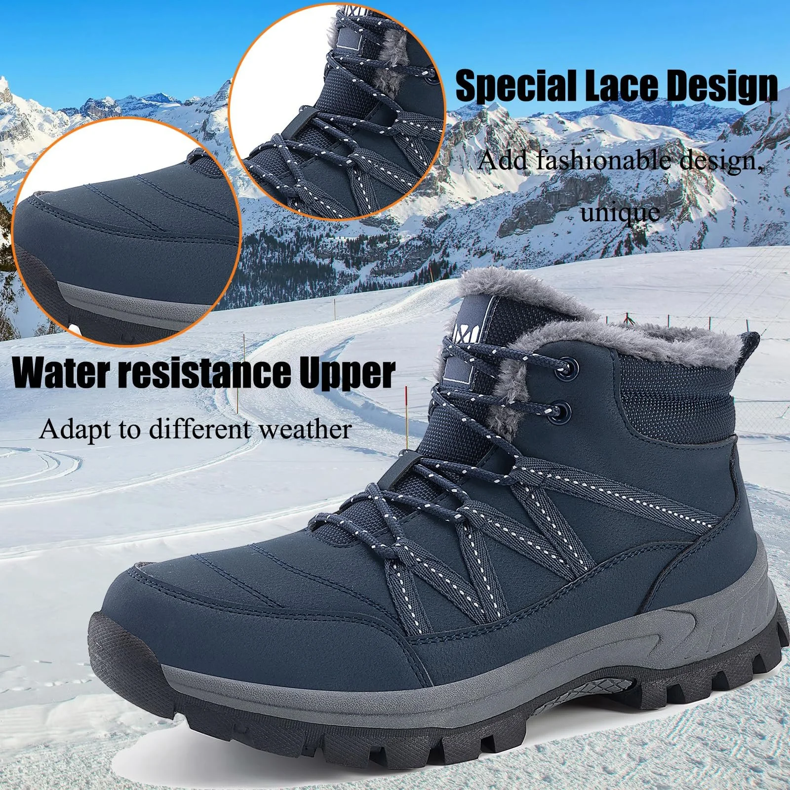 Ботинки ZHNSHM зимние мужские утепленные мехом, нескользящие, легкие, водонепроницаемые ботинки для активного отдыха и походов, фото №3