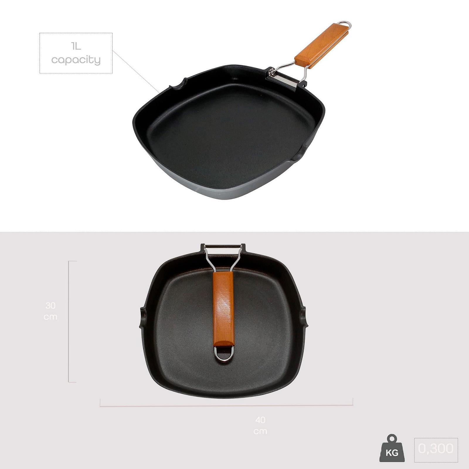 Сковорода-гриль WECOOK! Ecostone Индукционная гладкая, 20 x 20 см, антипригарное покрытие ILAG Ecological PFOA-Free, литой алюминий, толщина 5 мм, складная деревянная ручка, Vitroceramic, газ, фото №5