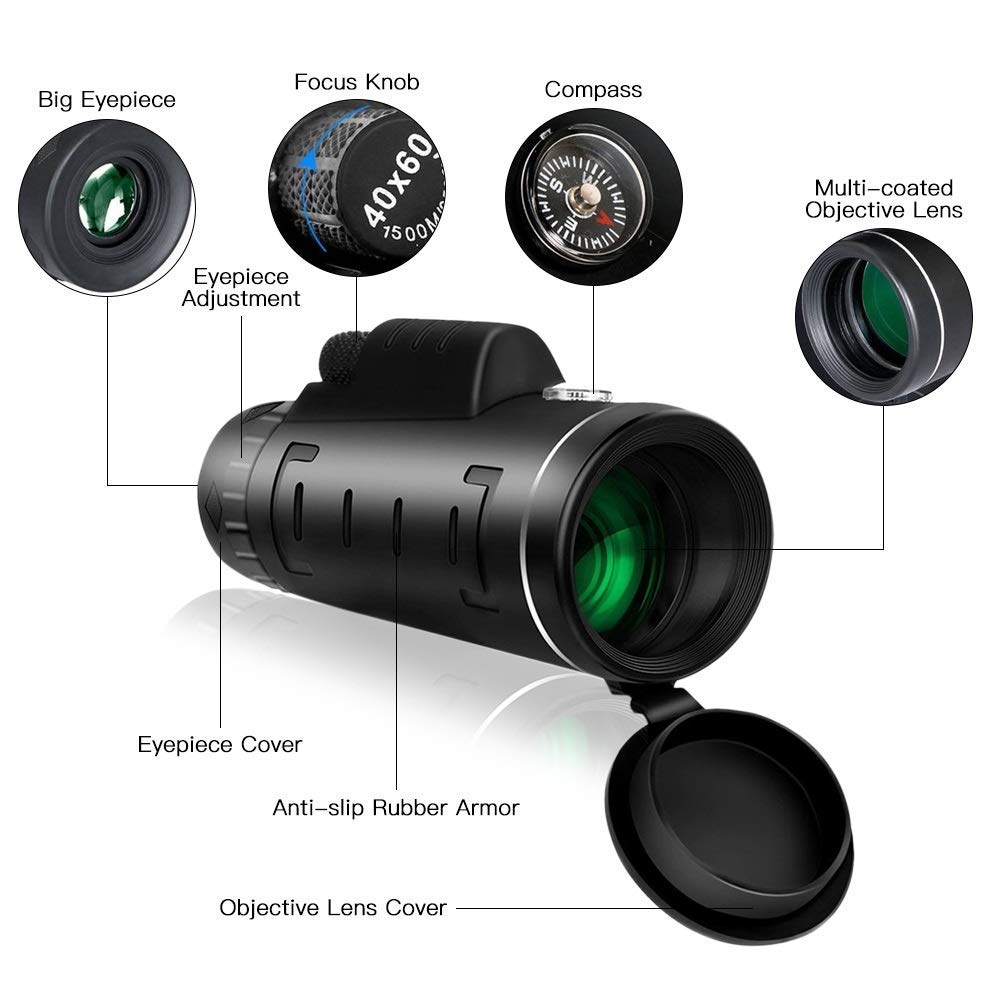 Монокулярний Телескоп QHYTL High Performance 40X60 Spotting Scope з компасом адаптером для смартфона та триногою, фото №5
