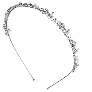 Обруч для волос с кристаллами Серебряный Листья - Фото 1