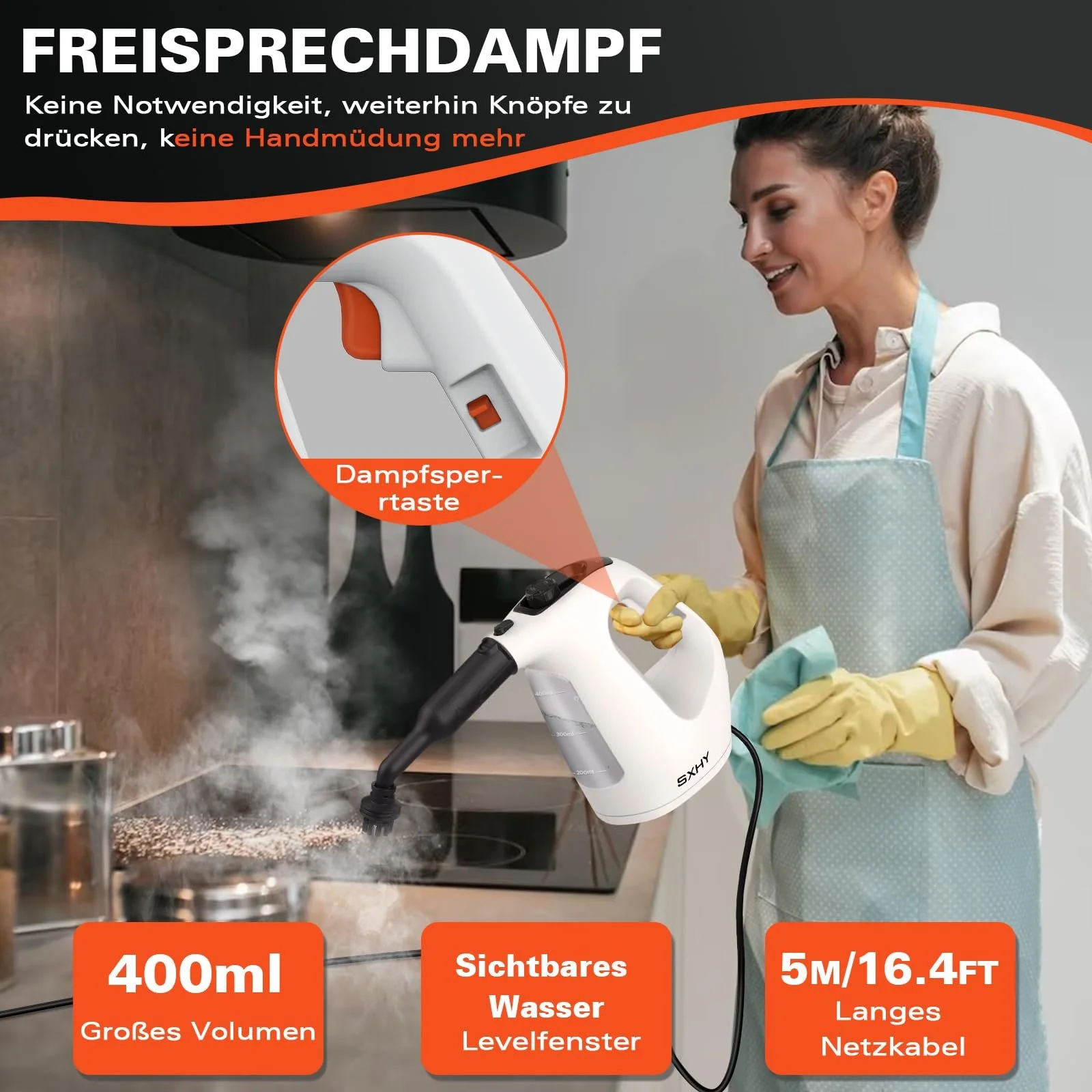 Ручний пароочисник SXHY Portable, багатоцільовий, прозорий резервуар для води, набір аксесуарів з 11 предметів для дивана, душу, оббивки, фото №2