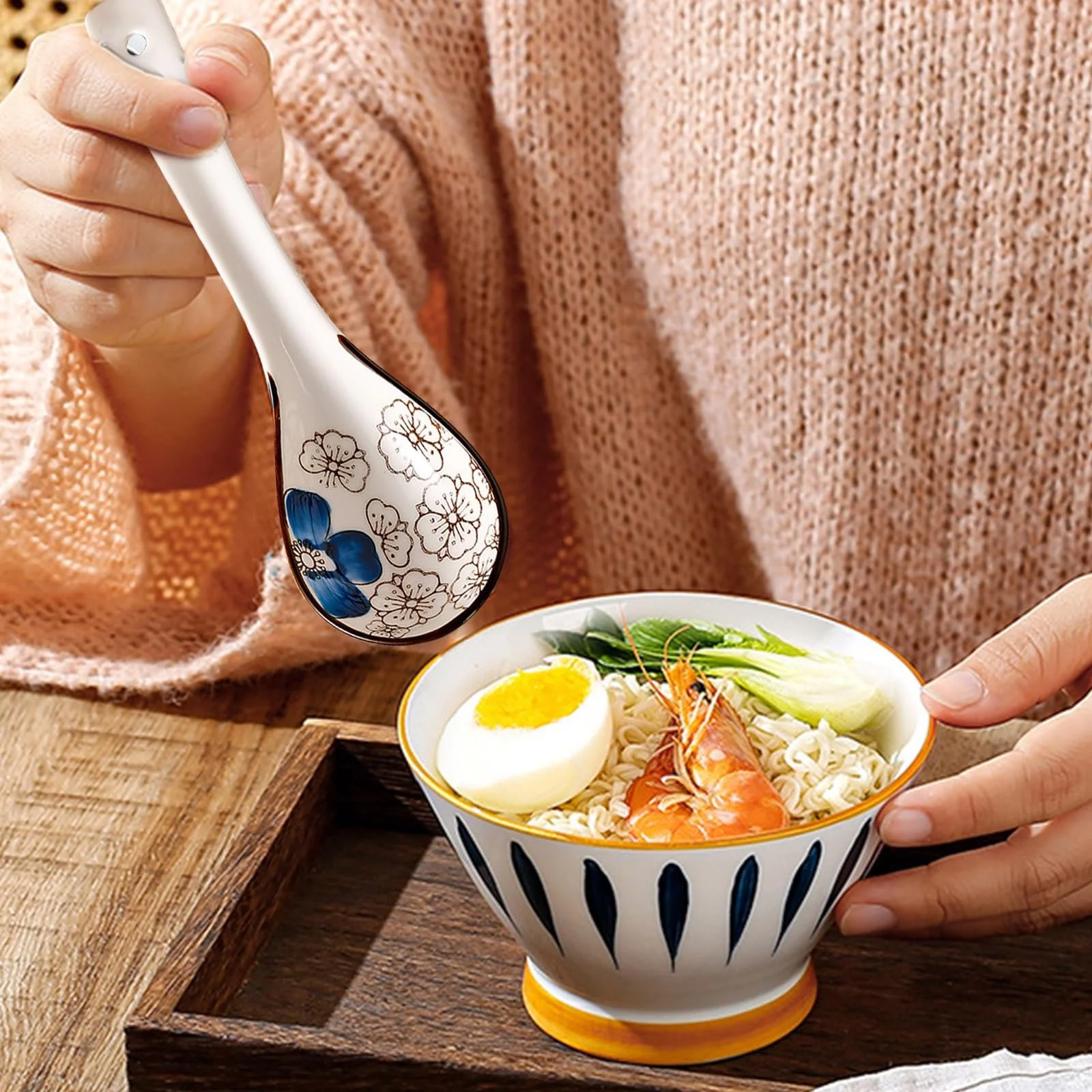 Набір з 6 азіатських ложок для супу, Керамічні китайські, фото №6 Набір з 6 азіатських ложок для супу, Керамічні китайські, фото №6