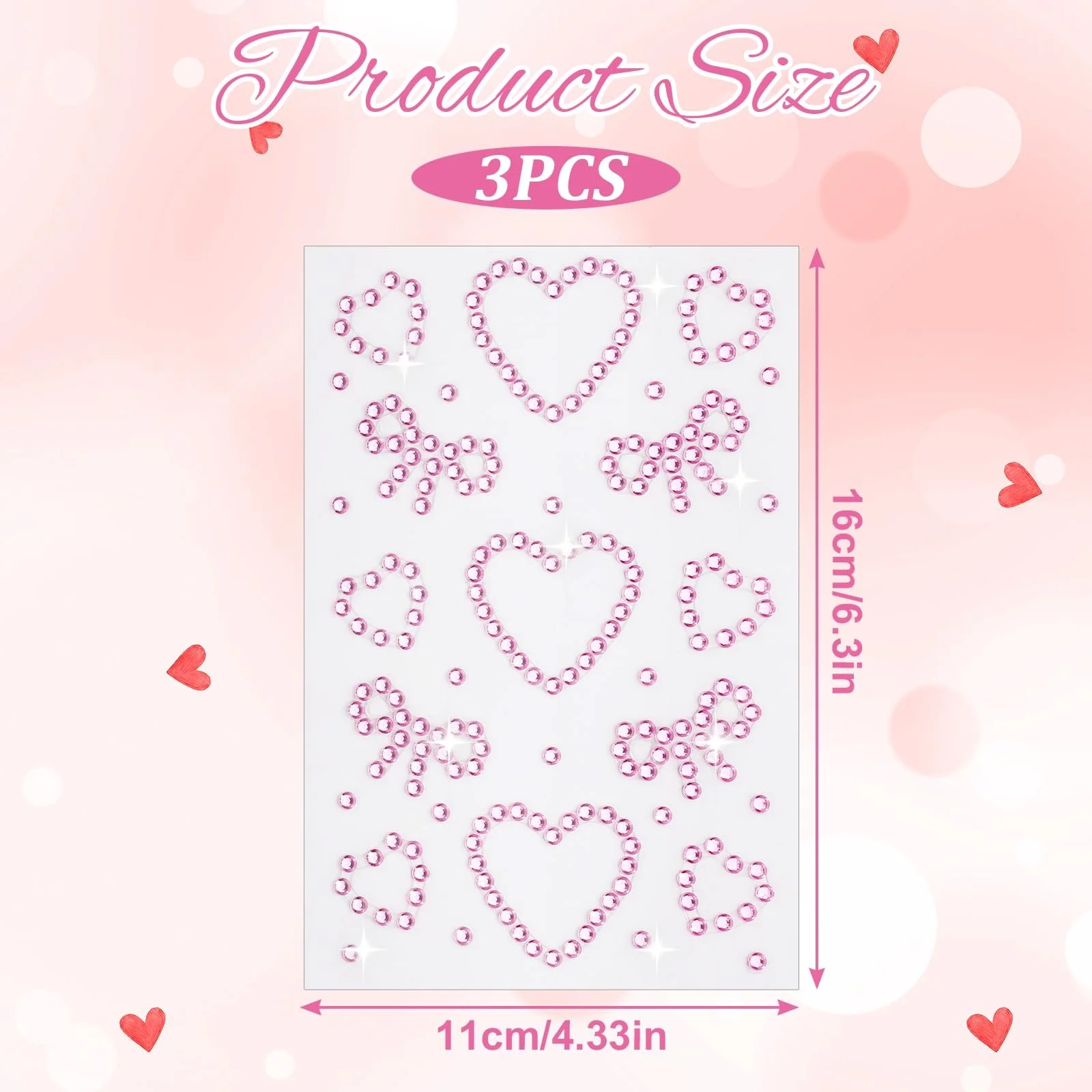Стразы самоклеящиеся 3 листа Наклейки в форме сердца с драгоценными камнями для лица, Блестящие камни Стразы Жемчужные наклейки, Стразы для лица для лица, Макияж глаз, Ногти, Поделки для тела, фото №5