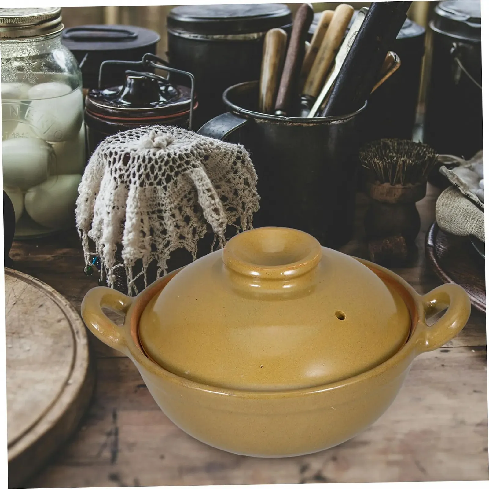 Жаровня из гончарной глины с двойными ручками 500 мл термостойкая с равномерным распределением тепла, фото №5