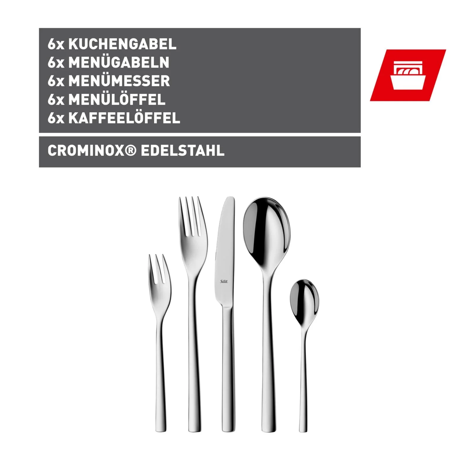 Набір столових приборів Silit Trend для 6 осіб, 30 предметів, фото №4 Набір столових приборів Silit Trend для 6 осіб, 30 предметів, фото №4