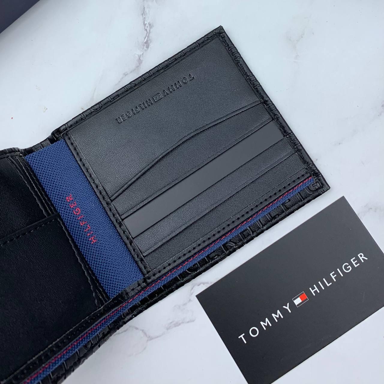Мужской кошелек кожаный черный Tommy Hilfiger брендовый подарочный набор 3 в 1 портмоне картхолдер брелок, фото №9