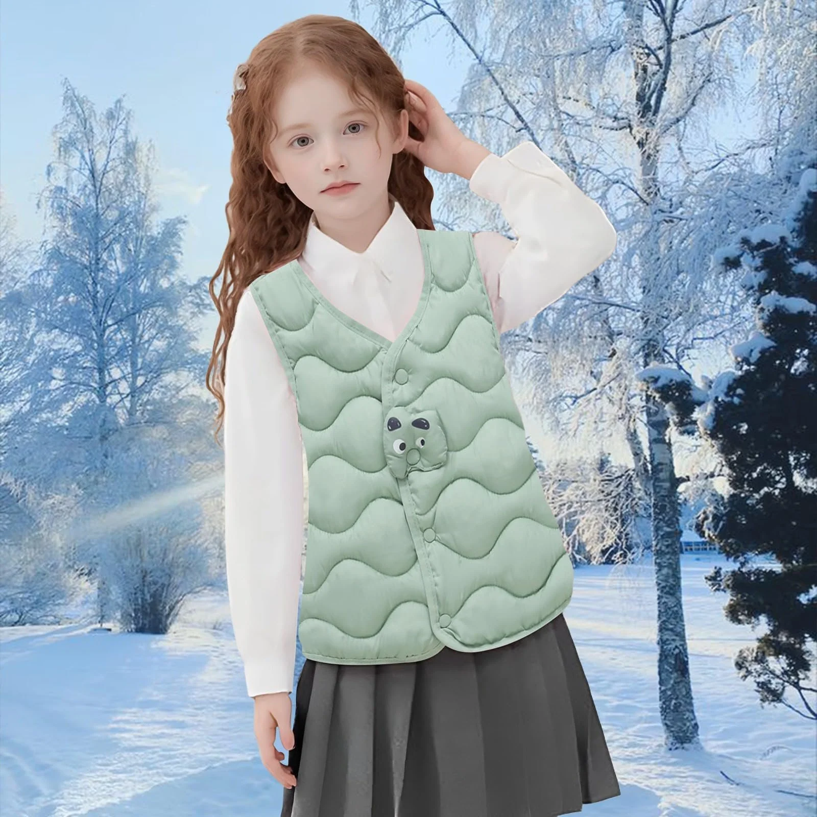 Жилет для дівчинки Generisch стьобаний теплий жилет без рукавів з ґудзиками, фото №3 Жилет для дівчинки Generisch стьобаний теплий жилет без рукавів з ґудзиками, фото №3