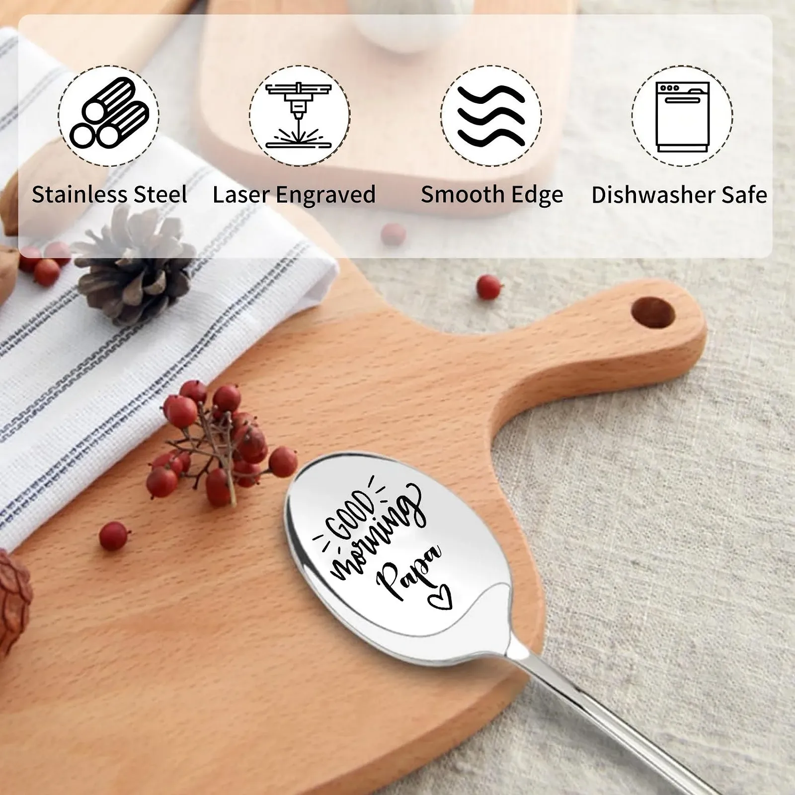 Ложка для кави HAFRlLY з гравіюванням "Good Morning Papa", фото №3