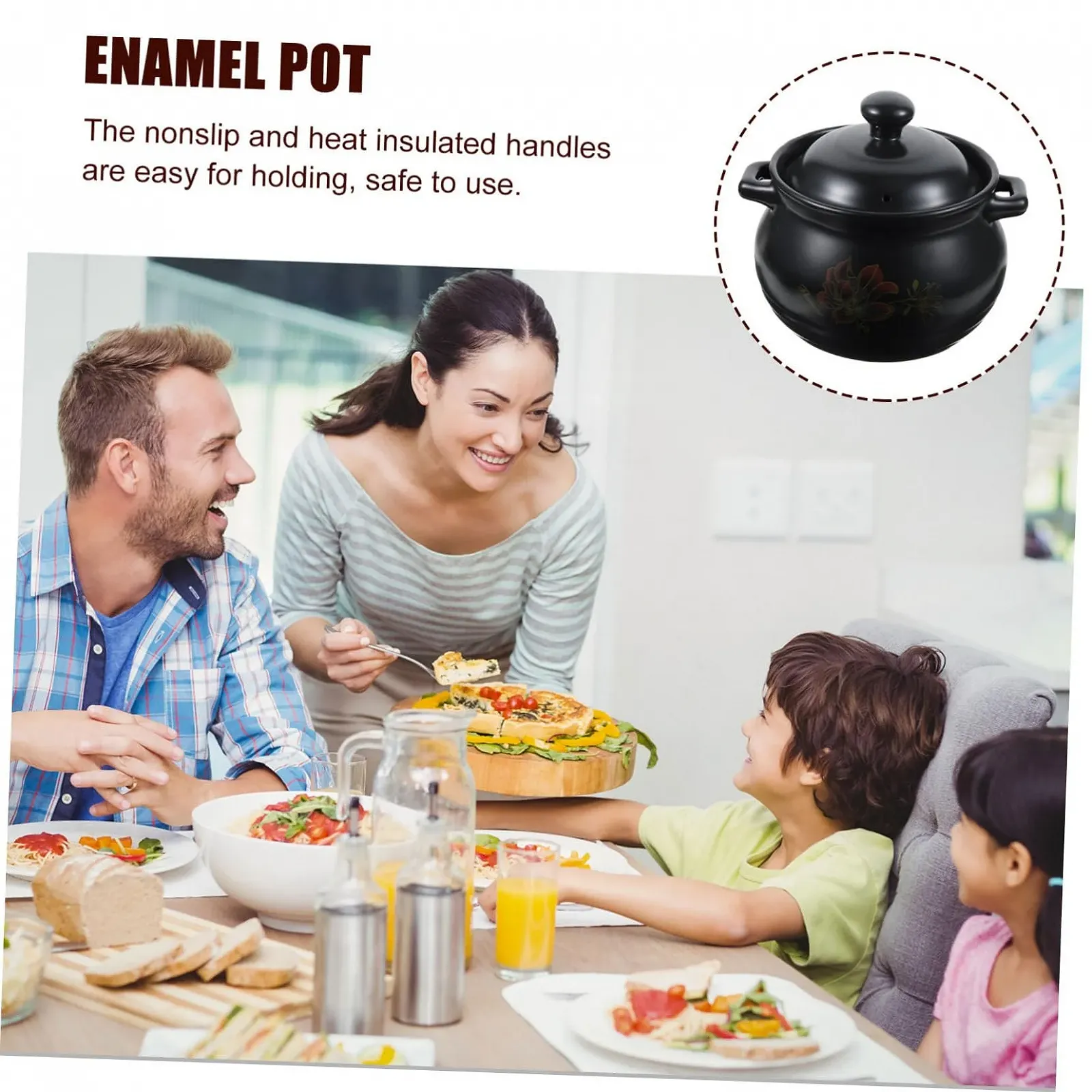 Горшок Ciieeo керамический с ручкой и цветочным узором для супа и тушения бытовой, фото №6