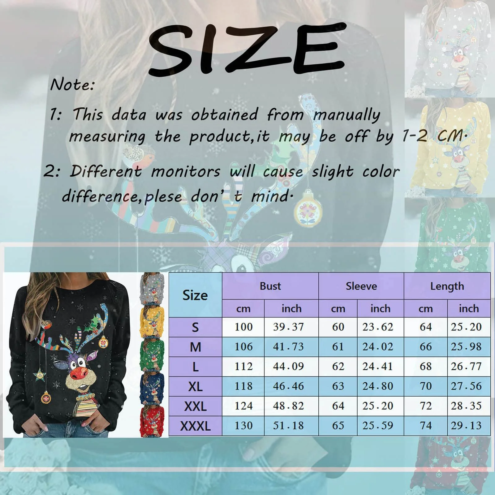 Рождественский свитшот Женский Рождественский свитер Рождественская кофта с длинными рукавами Рождественская рубашка Rudolph Reindeer Top Xmas Свитер Рождественская Блузка с круглым вырезом Рождественский Свитер для девушек, фото №3
