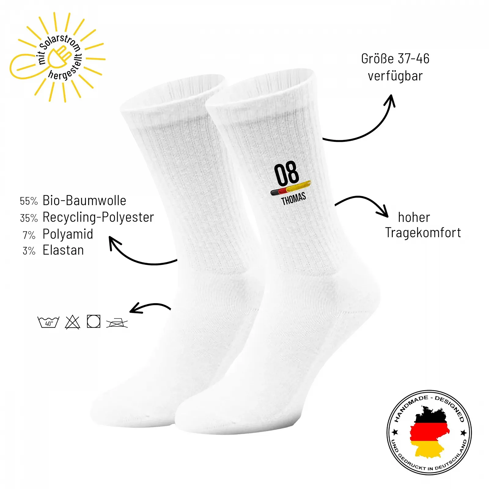 Теннисные носки True Statements Mr. Socks с персонализацией ">– Спортивные носки с немецким флагом, номером и именем ">– Носки для фанатов ЧЕ и ЧМ для мужчин, женщин и детей ">– Подарок для футбола и тенниса ">– Экологичные и удобные, фото №2 Теннисные носки True Statements Mr. Socks с персонализацией ">– Спортивные носки с немецким флагом, номером и именем ">– Носки для фанатов ЧЕ и ЧМ для мужчин, женщин и детей ">– Подарок для футбола и тенниса ">– Экологичные и удобные, фото №2