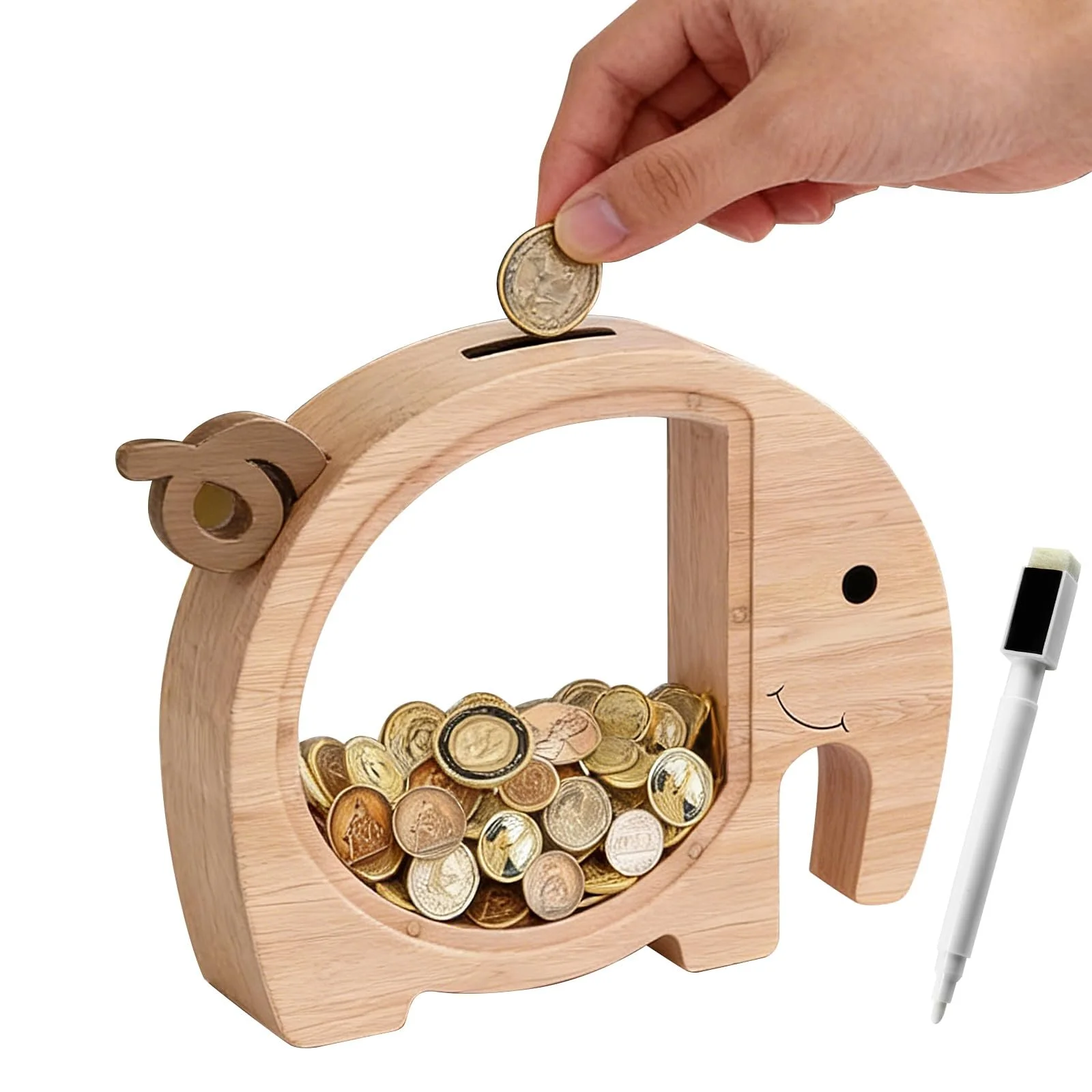 Скарбничка дитяча Дерев'яна Слон з маркером та наклейками, фото №1