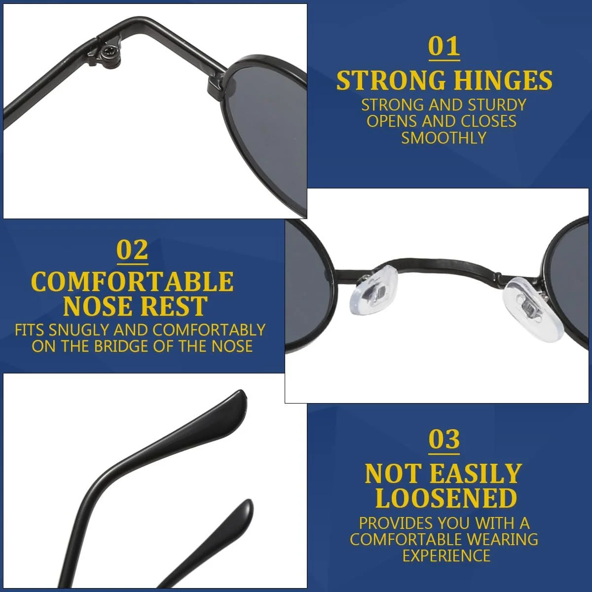 Сонцезахисні Окуляри FERCAISH Ретро Круглі Маленькі Steampunk Вінтажні Хіпі Чорні, фото №2