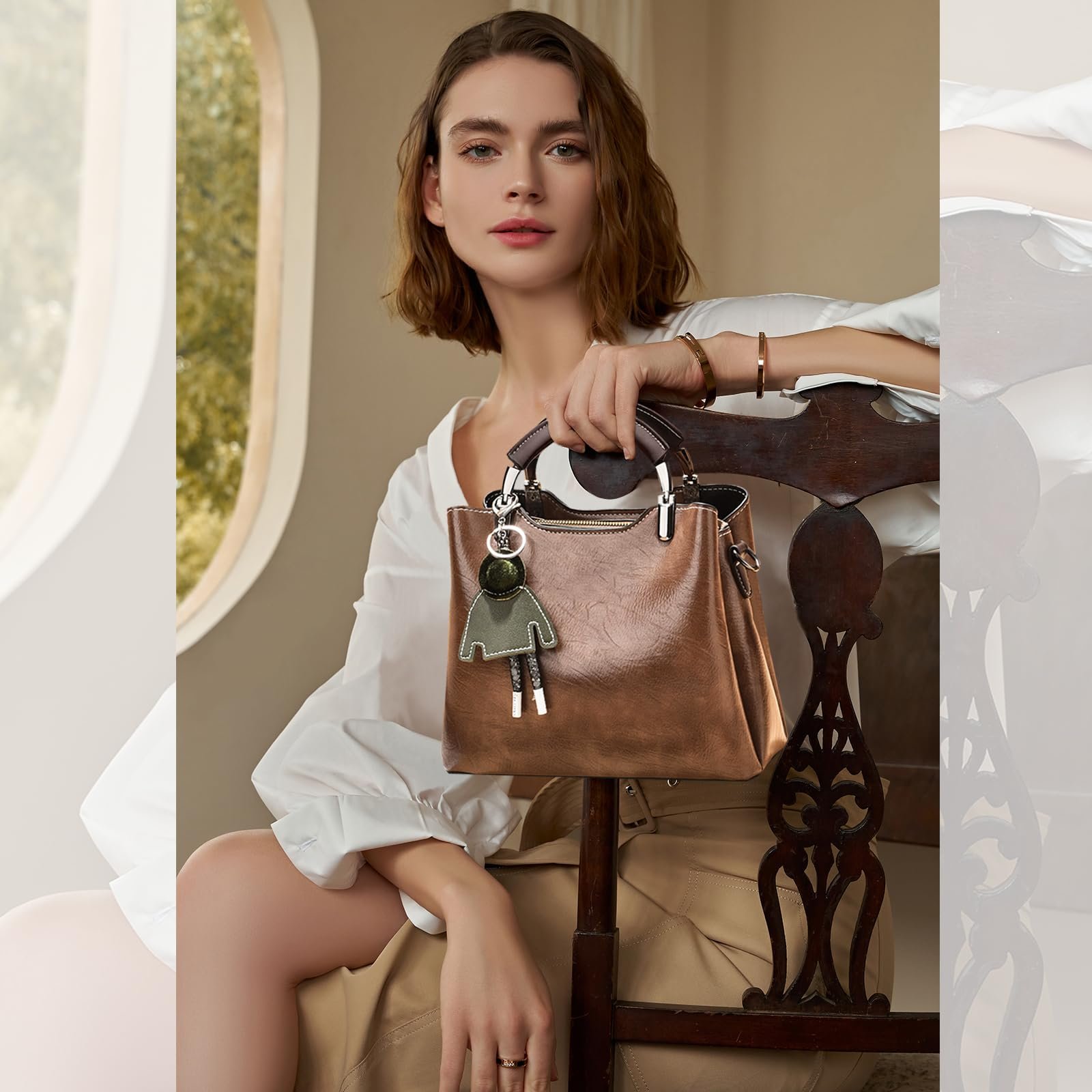 Сумка з верхньою ручкою NICOLE & DORIS Маленька Через плече Штучна шкіра З підвіскою Коричнева, фото №2