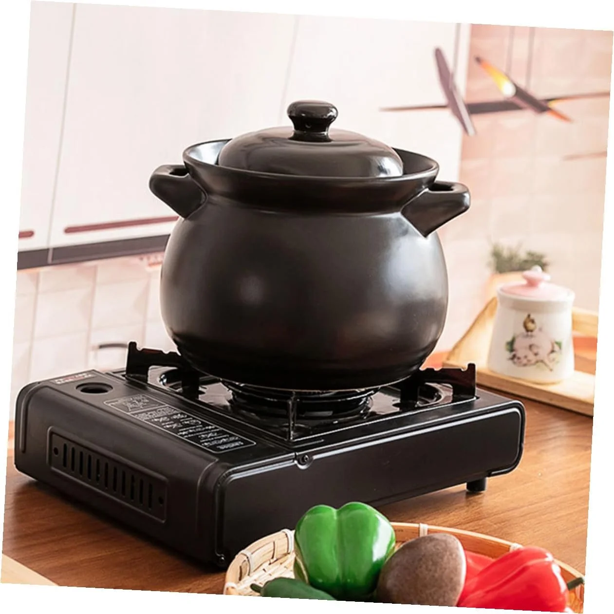 Кастрюля-жаровня керамическая с крышкой жаропрочная черная для газовых плит, фото №2