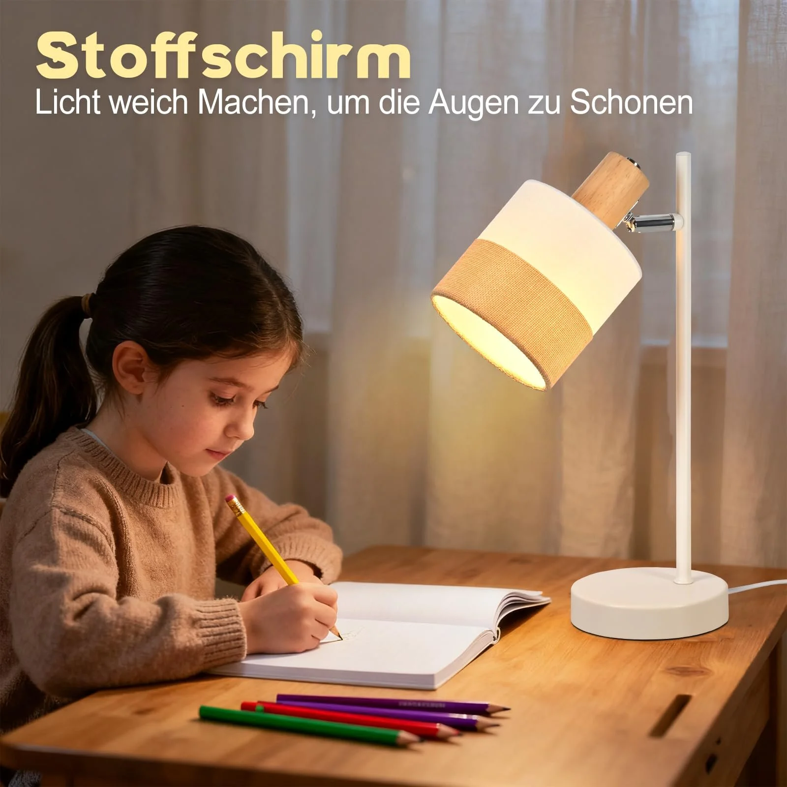 Настільна лампа CBJKTX E14 ретро дерево текстиль (без лампочки), фото №2